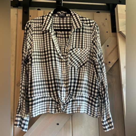 Express Knot Waist Plaid Blouse - Picture 1 of 6